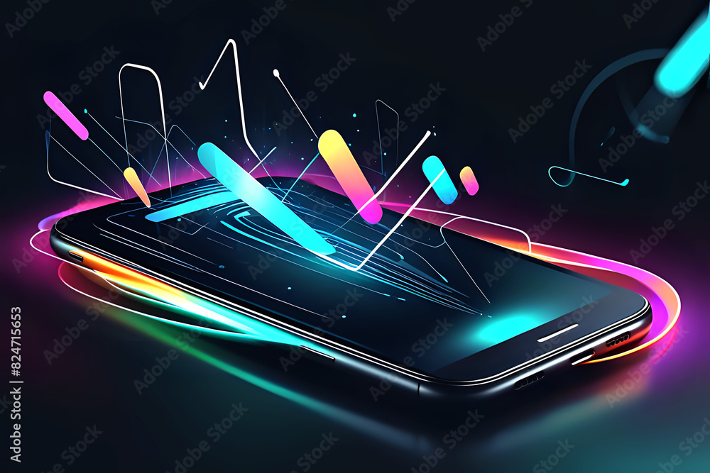 Aufkleber abstract mobile technology. wireless data network and connection technology concept. high-speed, fut