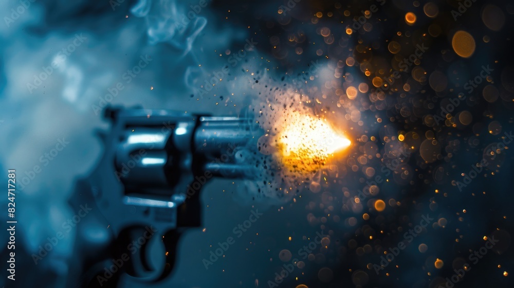 Poster a person holding a gun in front of a fire. suitable for crime or danger concepts