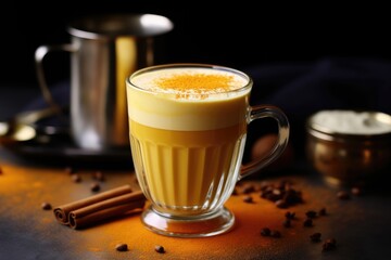 Turmeric Latte Froth: Frothy turmeric latte with a sprinkle of spice.