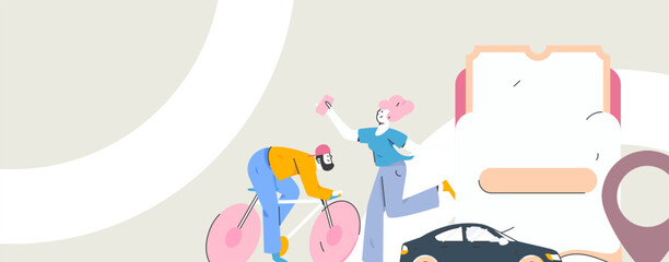 Flat vector concept operation hand drawn illustration of people taking a taxi
