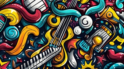 Music illustration with doodles. Creative music background with graphic elements.