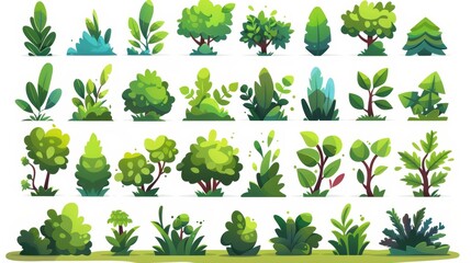 Isolated modern illustration elements of bushes in cartoon form