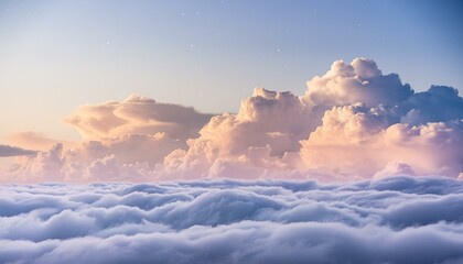 Obraz premium A heavenly sky full with etherial, misty fluffy clouds with sparkles. Clear, bright blues, purples, pinks.