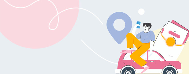 Flat vector concept operation hand drawn illustration of people taking a taxi
