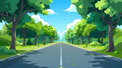 City streets empty. Sunny summer day on an empty city street. Modern illustration, background for animation, footage of an empty city street.