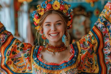 Fototapeta premium Young Russian women wearing ethnic costumes
