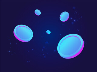 Digital Currency coins floating in the air on Digital Cyberspace Background vector design concept. A group of Abstract Cryptocurrency coins flying on dark space Background for new tech, financial, web