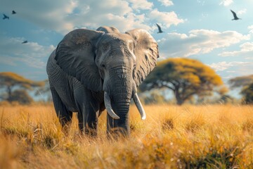 Fototapeta premium Grassland and African Elephants