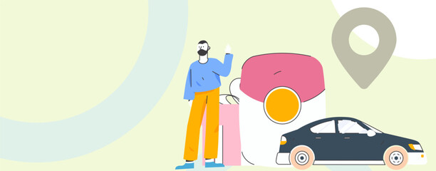 Flat vector concept operation hand drawn illustration of people taking a taxi
