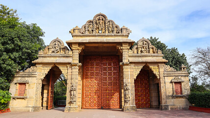 Obraz premium Main Entrance For Mangalay Temple, Recently Built Temple Group. Ratlam, Madhya Pradesh, India.