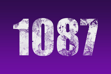 flat white grunge number of 1087 on purple background.	