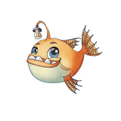orange lantern fish on transparent background, suitable for printing on paper and textiles