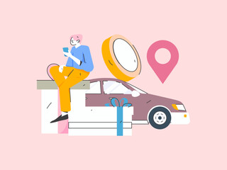 Flat vector concept operation hand drawn illustration of people taking a taxi
