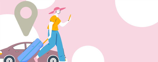 Flat vector concept operation hand drawn illustration of people taking a taxi
