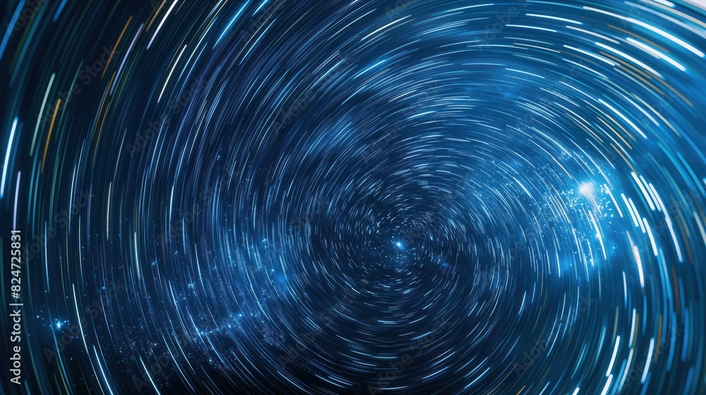 Poster abstract light speed effect with blue streaks radiating from a central point on a dark background