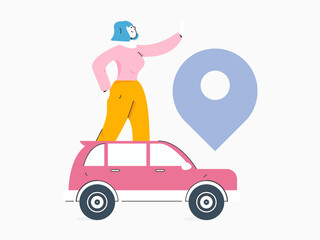 Flat vector concept operation hand drawn illustration of people taking a taxi
