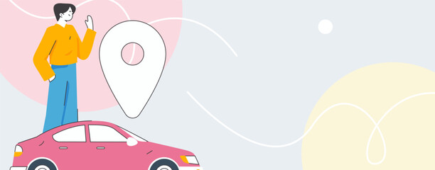 Flat vector concept operation hand drawn illustration of people taking a taxi
