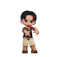 A Cartoon Character with a Brown Shirt and Brown Shorts Pointing Down Pose