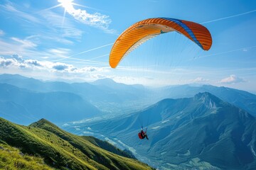 Paragliders flying in the valley