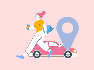 Flat vector concept operation hand drawn illustration of people taking a taxi
