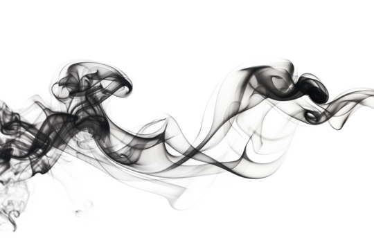 black smooth smoke wave isolated on white or transparent png
