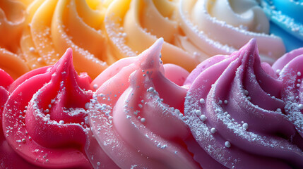 Frozen rainbow ice cream swirls colorful dessert