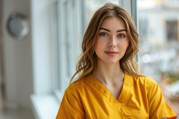 Fototapeta premium A young woman wearing a yellow dress