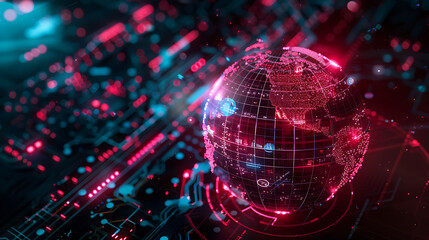 Global Disruption concept flat design top view cyber security theme 3D render vivid. Generative AI illustration 