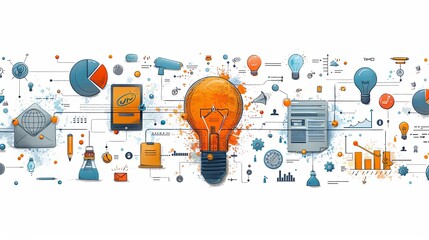 Vector illustration of business plan, project development from idea to realization. Creative concept for web banner, social media banner, business presentation, marketing material