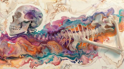 Fototapeta premium Colorful and abstract painting of a skeleton.