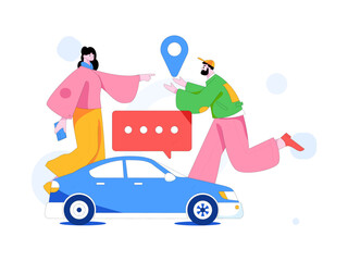 Flat vector concept operation hand drawn illustration of people taking a taxi
