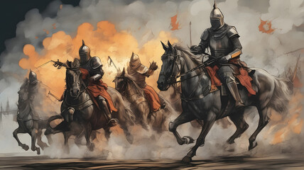 Illustration - Medieval knights on horseback