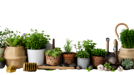 Gardener's Setup with Gardening Tools and Plants for Horticulture and Greenery, Isolated on White, Transparent Background, PNG File, Hand Edited Generative AI