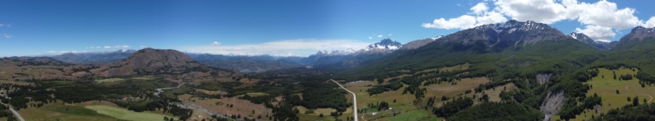 Carretera Austral tarmac road and jagged black mountain peaks