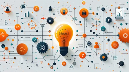 Vector illustration of business plan, project development from idea to realization. Creative concept for web banner, social media banner, business presentation, marketing material