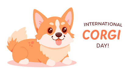 banner of International corgi day, welsh corgi pembroke dog isolated on white background, vector illustration