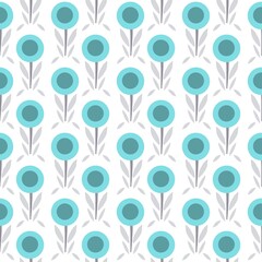 seamless pattern with blue sky flowers and white background