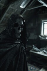 Grim Reaper in Dark Abandoned Room
