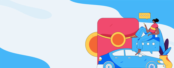 Flat vector concept operation hand drawn illustration of people taking a taxi
