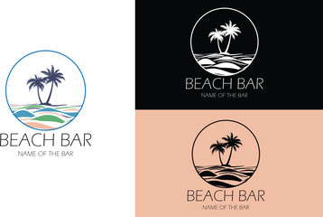 Beach, bar, logo, palms, sea, beach bar logo, bar logo, 