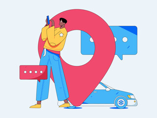 Flat vector concept operation hand drawn illustration of people taking a taxi
