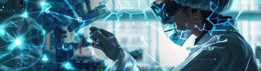 A businessman is using a laptop computer and working on a digital virtual screen hologram