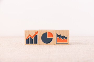 Franchise business on Cubes wood concept or wooden blog with franchise marketing store icons for...