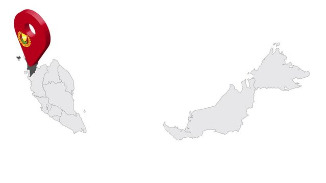 Location State of Kedah on map Malaysia. 3d Kedah flag map marker location pin. Map of  Malaysia showing different parts. Animated map States of Malaysia. 4K.  Video