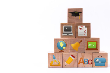 Wooden cube folded in Pyramid shape with graphics for business motivation for student learning