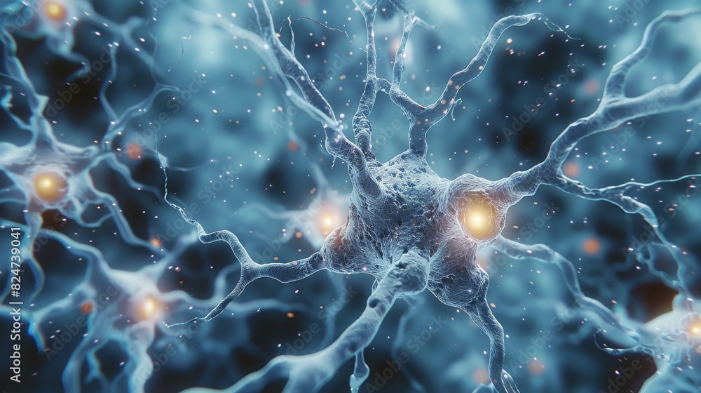 Aufkleber A cluster of neuron cells transferring signals to one another. Generative AI.