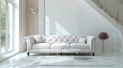 Fototapeta premium Living Room with white wall color. modern living room with sofa pastel color, interior, room, sofa, furniture, home, couch. Generative AI.