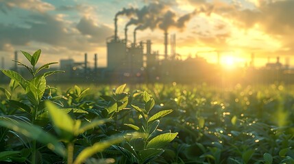Industrial carbon capture technology in a green setting, showcasing eco-friendly solutions for reducing greenhouse gases and supporting sustainability