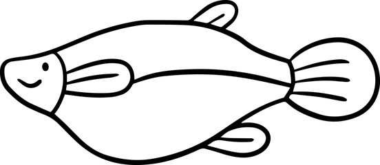 Fish Cartoon Outline Illustration Kids Line Art