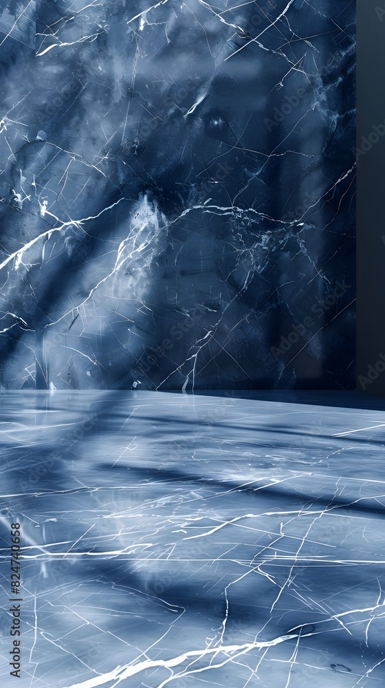 Poster abstract blue marble with white crack background with shadows and rays. empty space for product disp